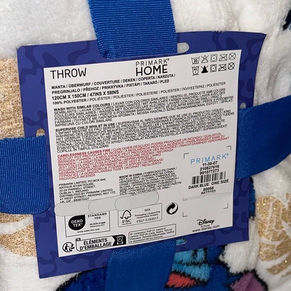 NWT Disney Stitch Soft Fleece Throw Blanket Cobalt Blue White & Metallic Gold - Picture 7 of 7